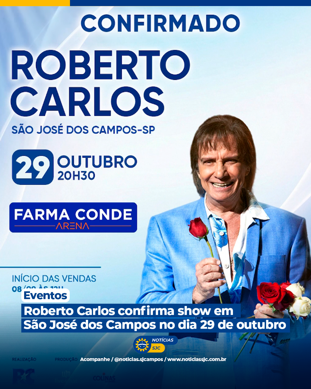 Roberto Carlos confirma show em São José dos Campos no dia 29 de outubro