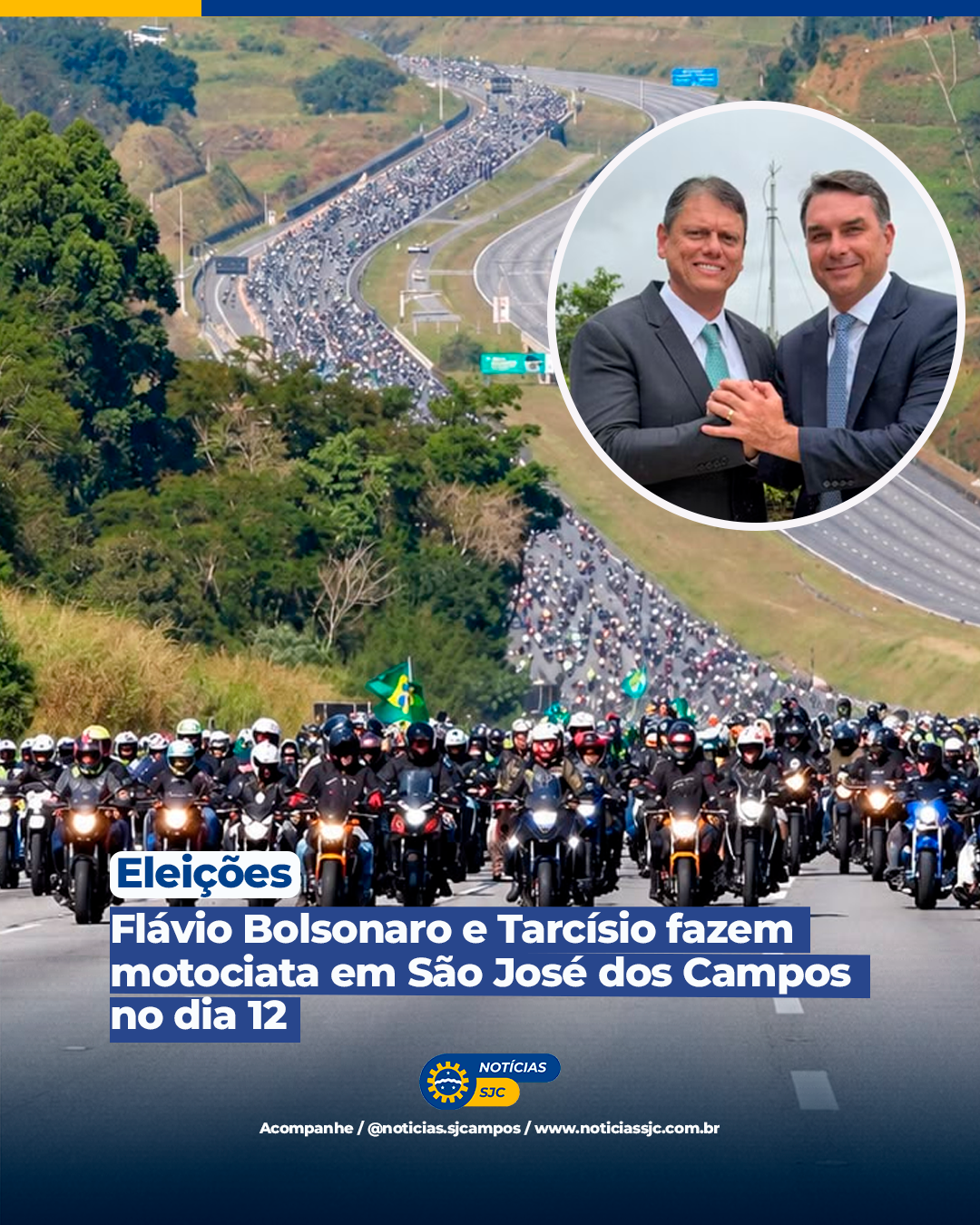 Flávio Bolsonaro e Tarcísio fazem motociata em São José dos Campos no dia 12
