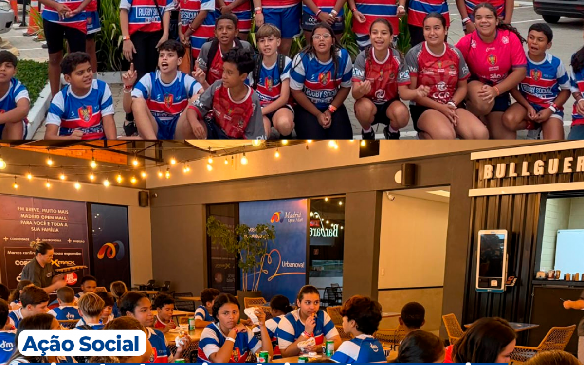 Lojas do shopping do jogador Casemiro promovem tarde de lazer para mais de 30 crianças de projeto social do São José Rugby.